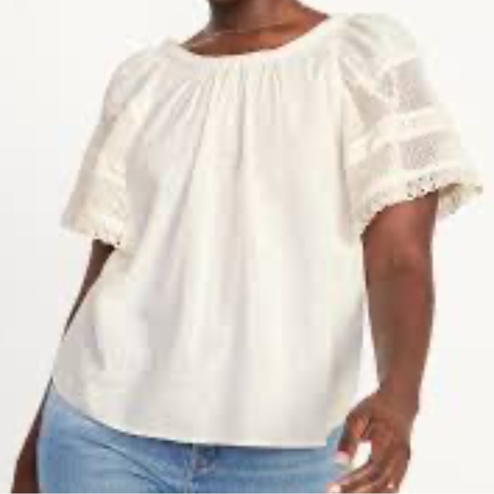 Old Navy Boho Top with Feminine Flounce Lace Flutter Sleeves Sz XL NWT